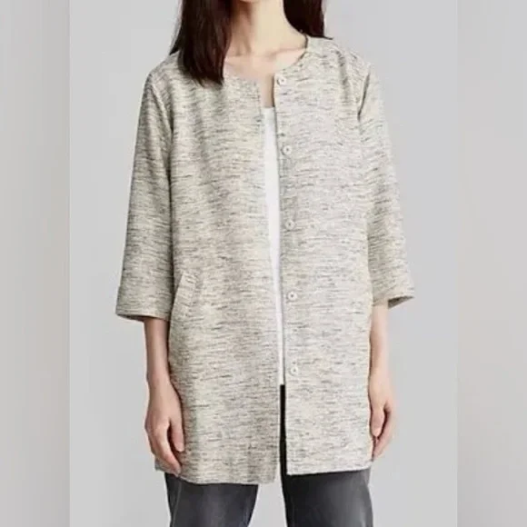 Eileen Fisher Woven Cotton Twist Blue Jacket Size 1X - Picture 3 of 8